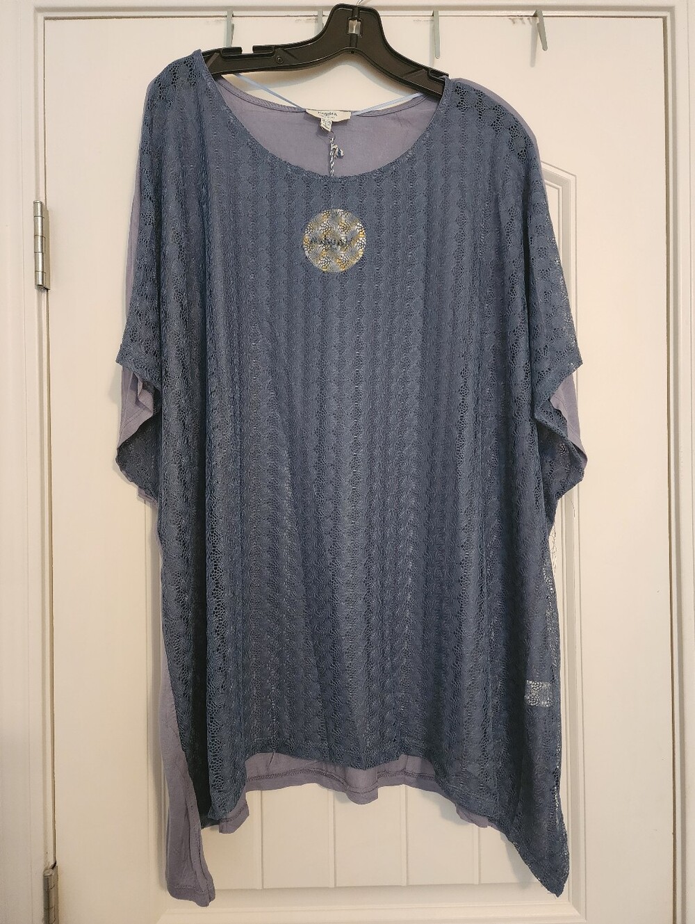 Hayden LA NWT Slate Blue Mesh Lace Overlay Women's Top Tunic 1X/2X Sheer Front